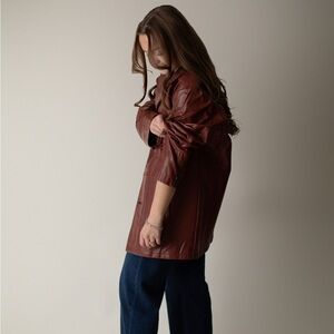 Deep Cherry Red Vintage Leather Jacket with silk lining